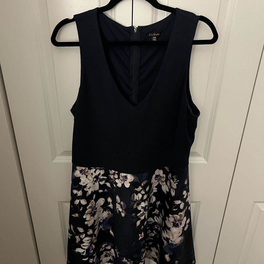 City Studio Navy and Floral Midi Dress